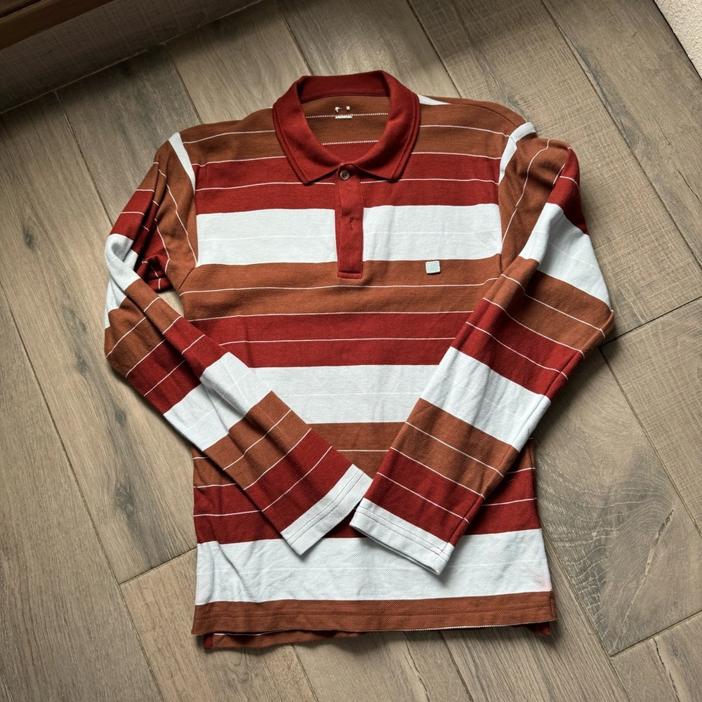 Acne studios brown and blue strip polo long sleeve shirt